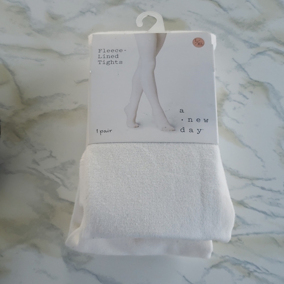 Flat Knit Fleece Lined Tights Ivory L/XL